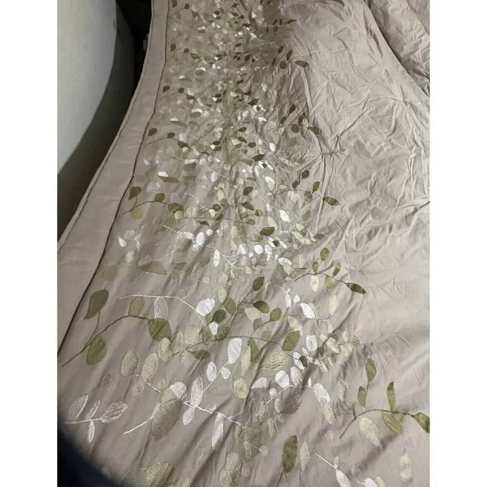 Victoria Classics Embroidered Floral‎ Leaves King Comforter Vintage Cream green
